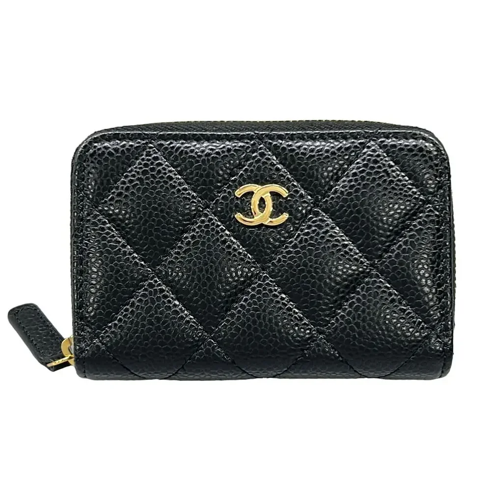 Chanel Classic Zip Coin Purse/Matelasse Coin Case AP0216 Black Gold